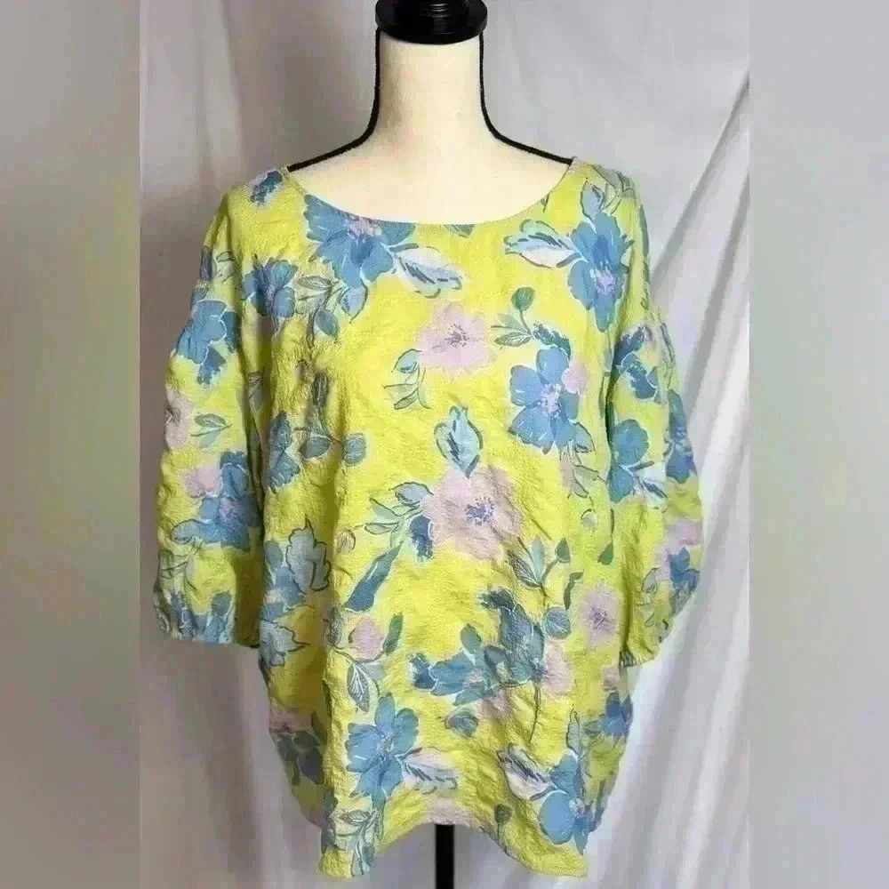 Ruby Rd Light Green, Purple & Blue scoop neck blouse (size xl)